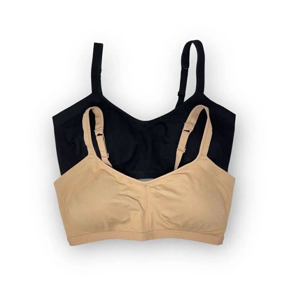 Felina Side Smoothing Bra Adjustable Straps Lot of 2 Black Tan Women’s Size XL